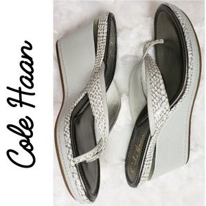 NEW Cole Haan Cobra Embossed Wedge Sandals Thongs